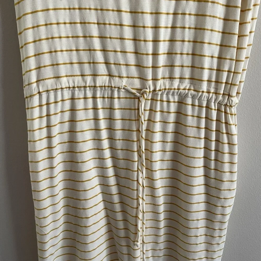 Betsey's Boutique Shop Women S White/Yellow Striped Drawstring Waist Dress NWT - Picture 3 of 11